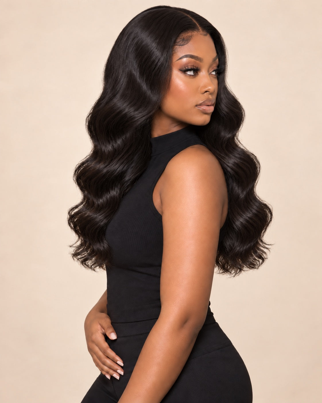 body wave · AI-generated illustrative medium look (20–24 inches), not an exact length measurement