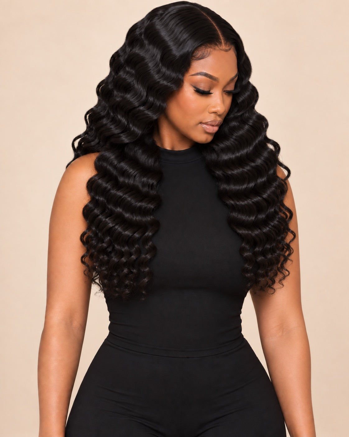 deep wave · AI-generated illustrative medium look (20–24 inches), not an exact length measurement