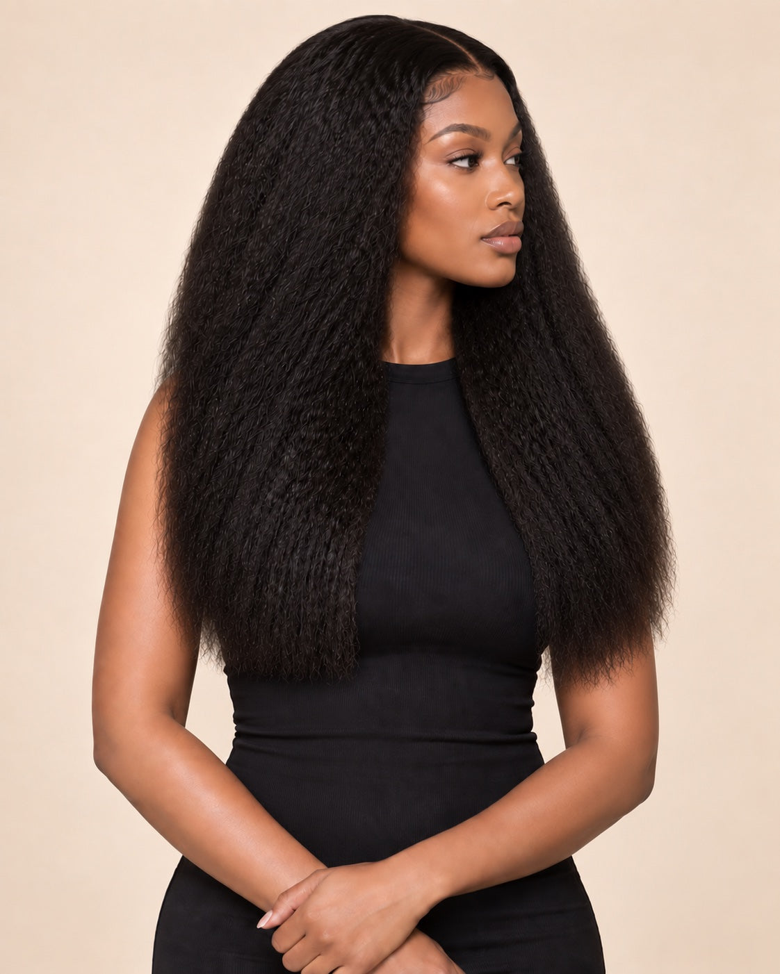 kinky straight · AI-generated illustrative medium look (20–24 inches), not an exact length measurement