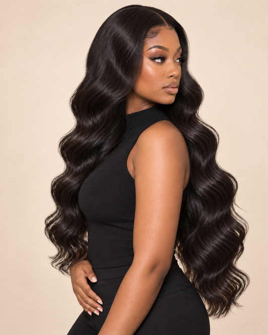 body wave · AI-generated illustrative long look (26–30 inches), not an exact length measurement