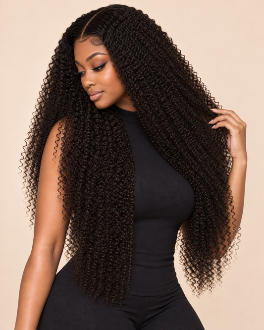 kinky curl · AI-generated illustrative long look (26–30 inches), not an exact length measurement
