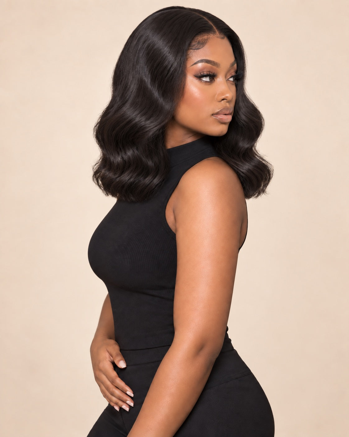 body wave · AI-generated illustrative short look (14–18 inches), not an exact length measurement