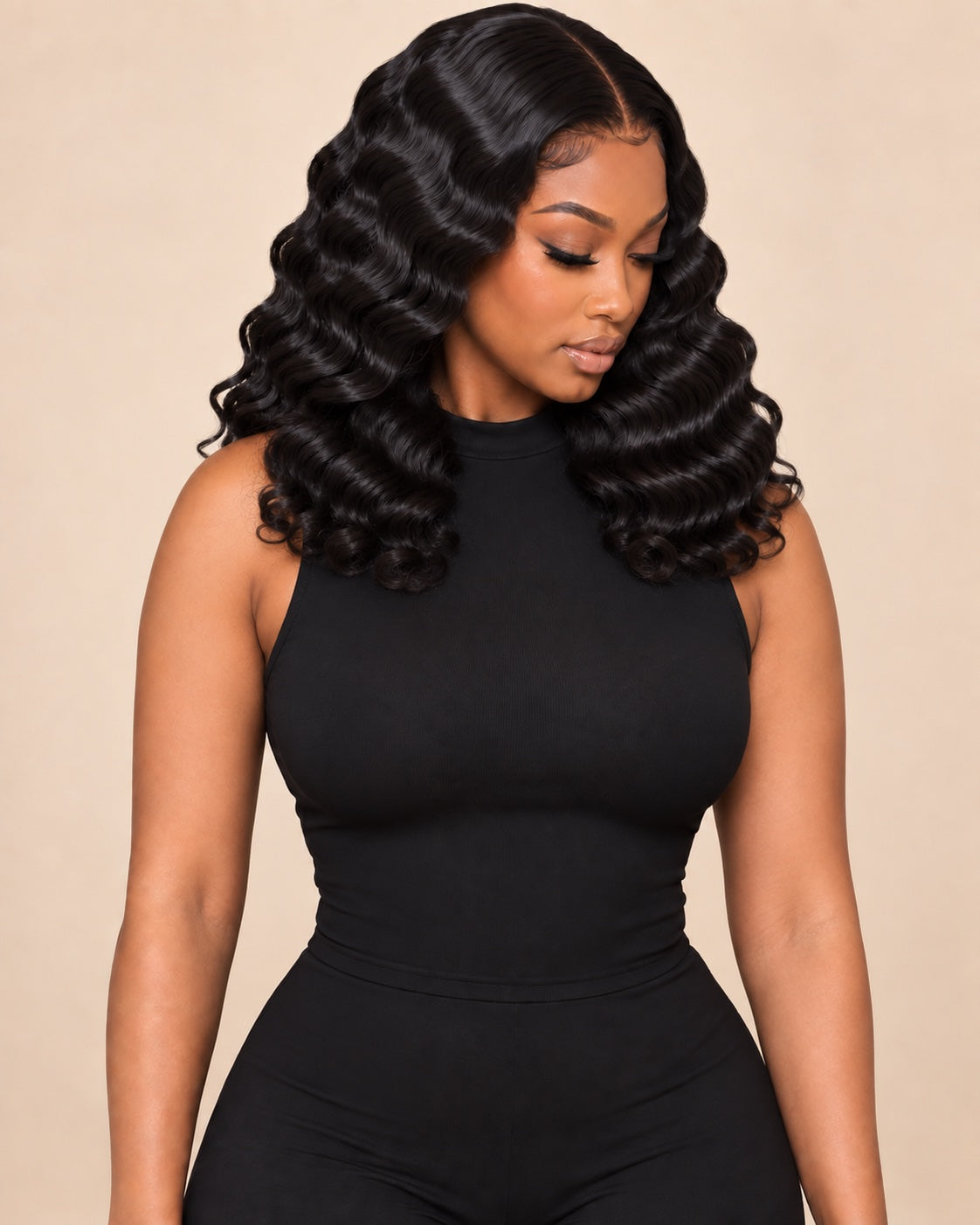 deep wave · AI-generated illustrative short look (14–18 inches), not an exact length measurement