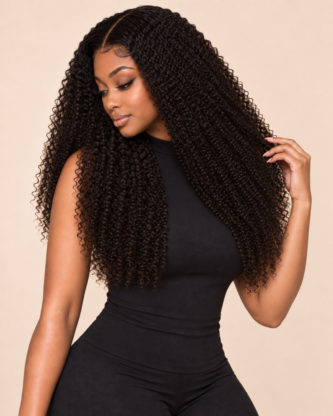kinky curl · AI-generated illustrative medium look (20–24 inches), not an exact length measurement