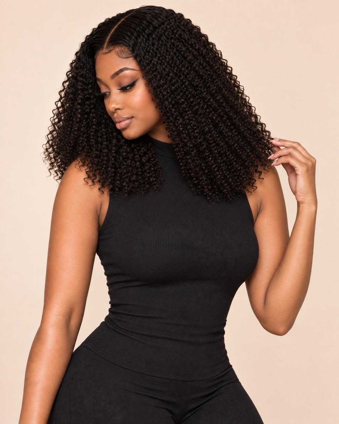 kinky curl · AI-generated illustrative short look (14–18 inches), not an exact length measurement